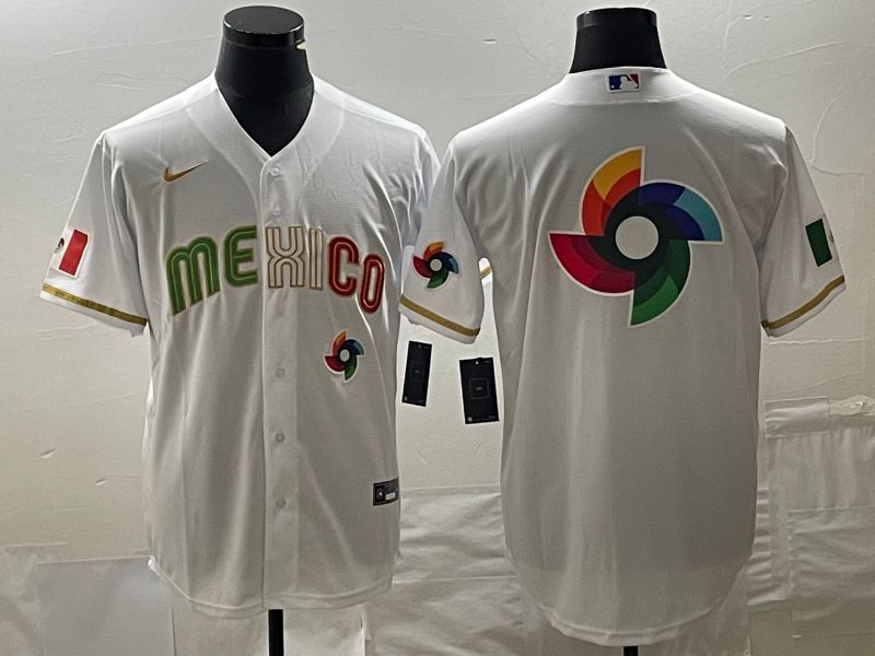 Men 2023 World Cub Mexico Blank White gold Nike MLB Jersey11->more jerseys->MLB Jersey